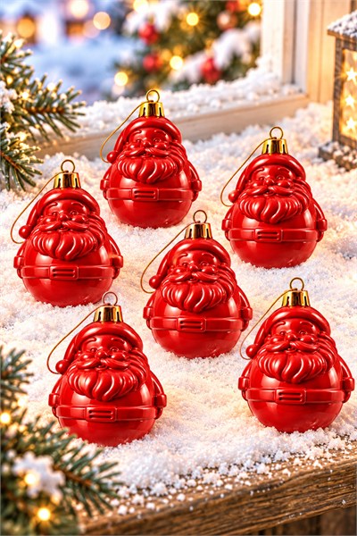 Waldern 6lı 8.5 cm Noel Baba Figürlü Yılbaşı Çam Ağacı Süsü Kırmızı