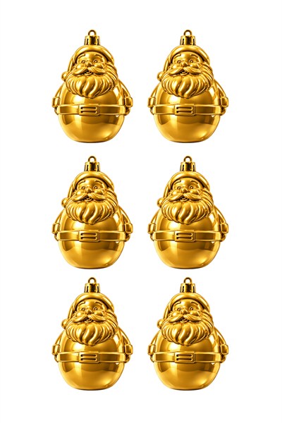 Waldern 6lı 8.5 cm Noel Baba Figürlü Yılbaşı Çam Ağacı Süsü Gold