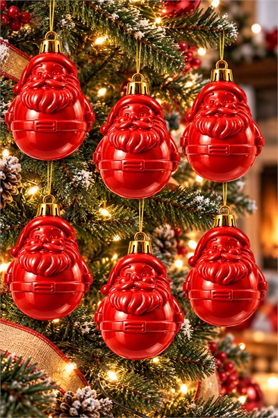Waldern 6lı 8.5 cm Noel Baba Figürlü Yılbaşı Çam Ağacı Süsü Kırmızı