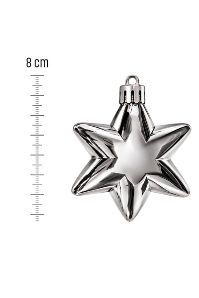 Waldern 6lı 8 cm 6 Köşeli Yıldız Yılbaşı Çam Ağacı Süsü Gümüş