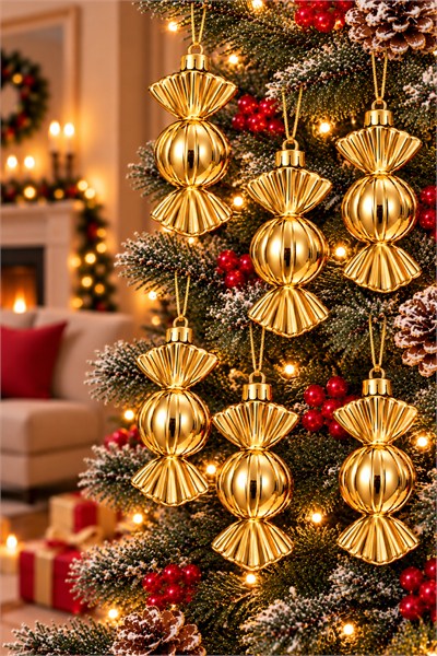Waldern 6lı 8 cm BonBon Şeker Yılbaşı Çam Ağacı Süsü Gold