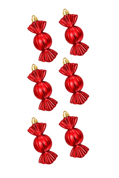Waldern 6lı 8 cm BonBon Şeker Yılbaşı Çam Ağacı Süsü Kırmızı