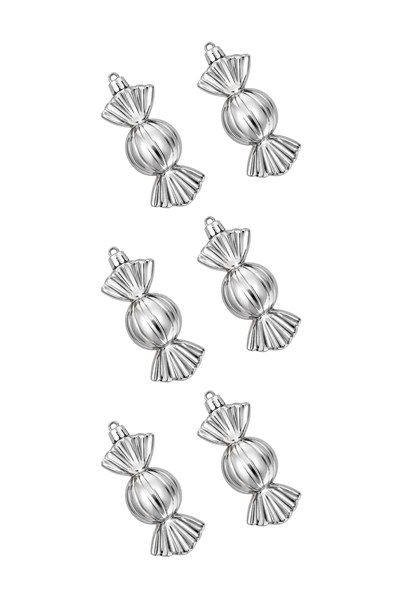 Waldern 6lı 8 cm BonBon Şeker Yılbaşı Çam Ağacı Süsü Gümüş
