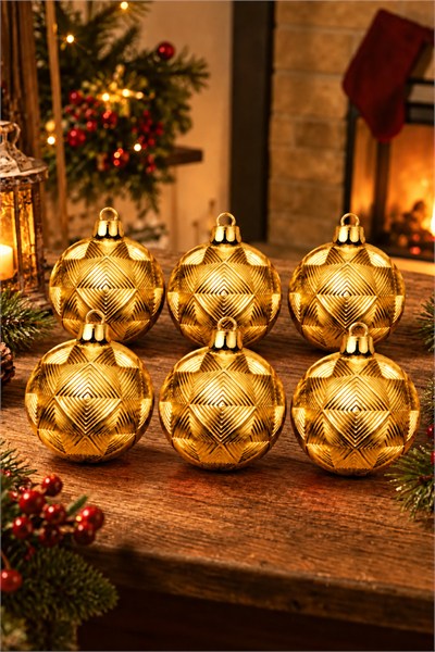 Waldern 6lı 8 cm Geo Desenli Yılbaşı Çam Ağacı Süsü Gold