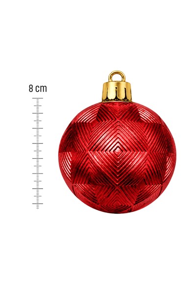 Waldern 6lı 8 cm Geo Desenli Yılbaşı Çam Ağacı Süsü Kırmızı