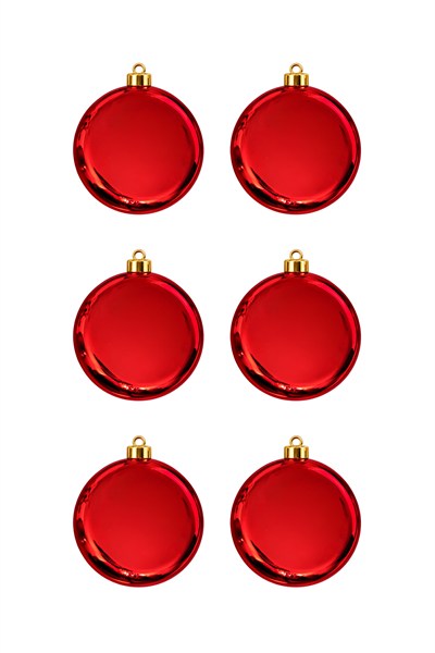 Waldern 6lı 8 cm Yuvarlak Yılbaşı Çam Ağacı Süsü Kırmızı
