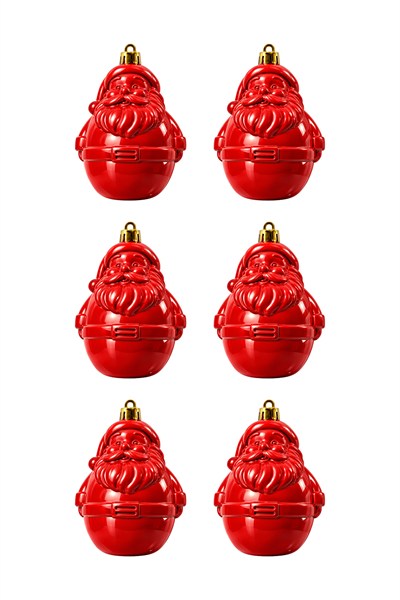 Waldern 6lı 8.5 cm Noel Baba Figürlü Yılbaşı Çam Ağacı Süsü Kırmızı
