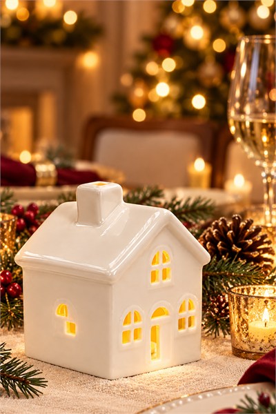 Waldern Dekoratif Yılbaşı Işıklı Noel Seramik Ev Yılbaşı Süs
