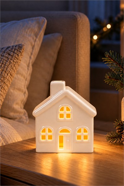 Waldern Dekoratif Yılbaşı Işıklı Noel Seramik Ev Yılbaşı Süs