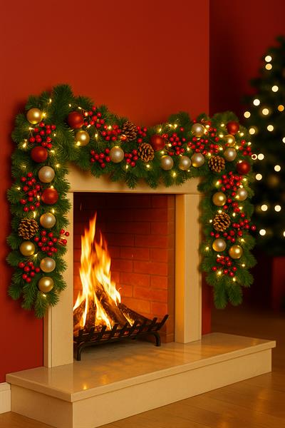 Waldern Premium 72 Parça Garland Handmade Yılbaşı Dekorasyon Seti (2.7m Garland+Kokina+Kozalak+Top+Led Işık)