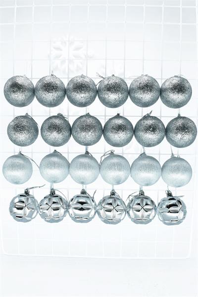 Waldern Premium Collection 24 lü Yılbaşı Ağaç Süsü Mix Desen Gümüş