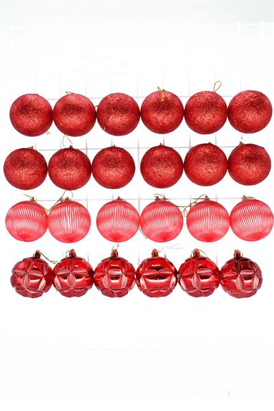 Waldern Premium Collection 24 lü Yılbaşı Ağaç Süsü Mix Desen Kırmızı