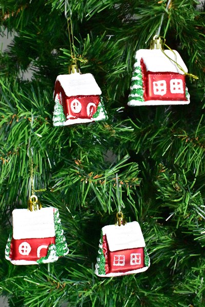 Waldern Premium Collection 4lü Beyaz Çatılı Ev Süs Yılbaşı Süsü