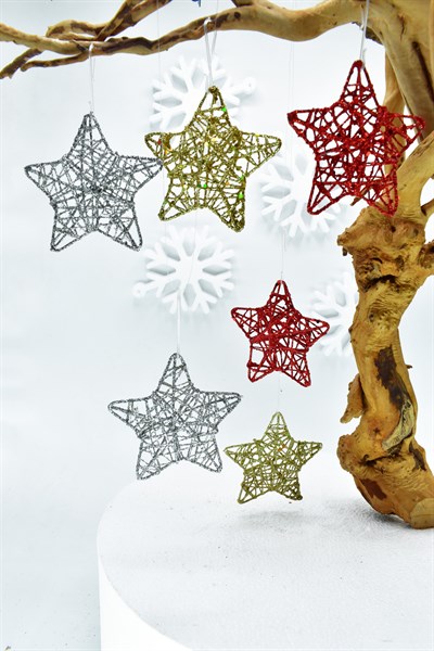 Waldern Premium Collection 6lı Yıldız Yılbaşı Süs Kırmızı-Gümüş-Altın Set