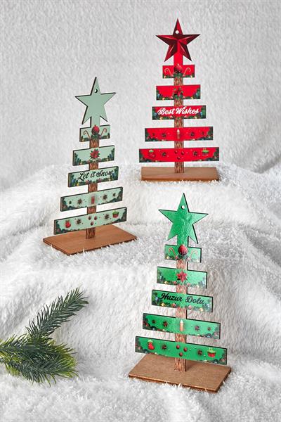 Waldern Yılbaşı Ahşap 3lü Çam Ağacı Süsü 20cm