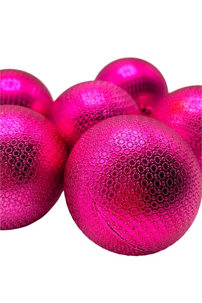 Waldern Yılbaşı Çam Ağacı Süsü 8 Cm Figürlü 6lı Fuşya Cici Top