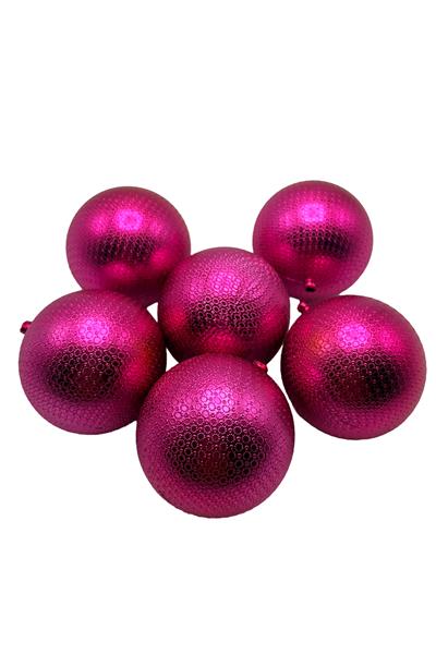 Waldern Yılbaşı Çam Ağacı Süsü 8 Cm Figürlü 6lı Fuşya Cici Top