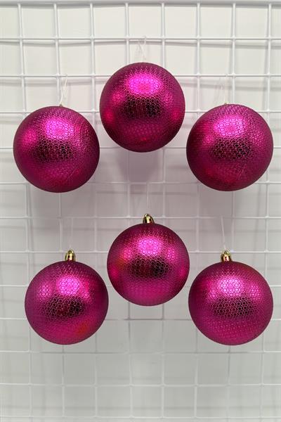 Waldern Yılbaşı Çam Ağacı Süsü 8 Cm Figürlü 6lı Fuşya Cici Top