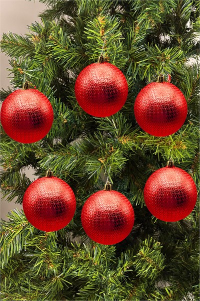 Waldern Yılbaşı Çam Ağacı Süsü 8 Cm Figürlü Parlak 6lı Cici Top Kırmızı