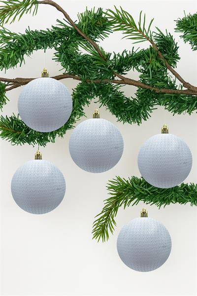 Waldern Yılbaşı Çam Ağacı Süsü Beyaz 8 Cm Figürlü Mat 6lı Cici Top