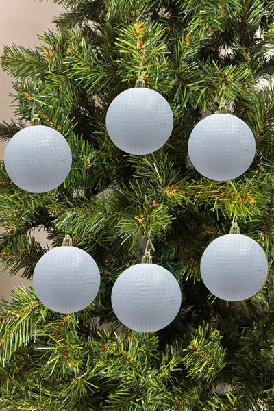 Waldern Yılbaşı Çam Ağacı Süsü Beyaz 8 Cm Figürlü Mat 6lı Cici Top