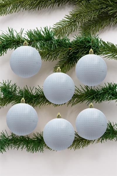 Waldern Yılbaşı Çam Ağacı Süsü Beyaz 8 Cm Figürlü Mat 6lı Cici Top