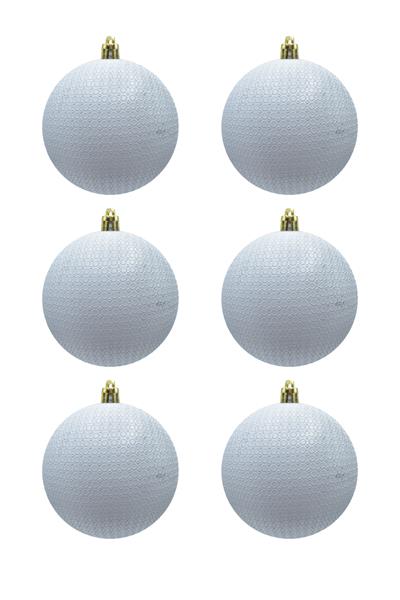 Waldern Yılbaşı Çam Ağacı Süsü Beyaz 8 Cm Figürlü Mat 6lı Cici Top