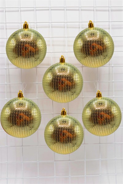 Waldern Yılbaşı Çam Ağacı Süsü Gold 8 Cm Figürlü Parlak 6lı Cici Top