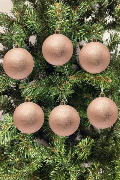 Waldern Yılbaşı Çam Ağacı Süsü Mat Şampanya 8 Cm Figürlü Mat 6lı Cici Top