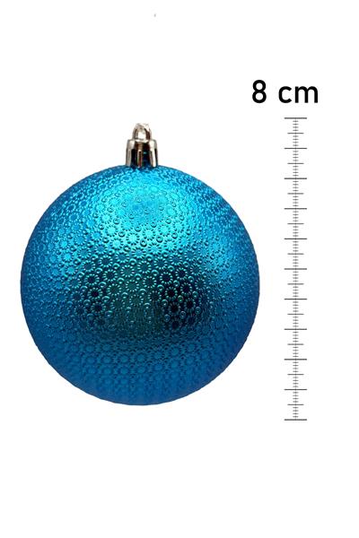 Waldern Yılbaşı Çam Ağacı Süsü Mavi 8 Cm Figürlü Parlak 6lı Cici Top