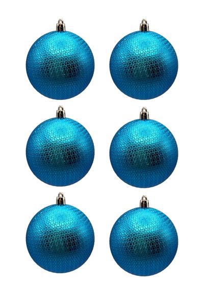 Waldern Yılbaşı Çam Ağacı Süsü Mavi 8 Cm Figürlü Parlak 6lı Cici Top