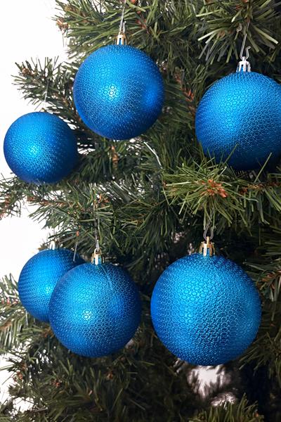 Waldern Yılbaşı Çam Ağacı Süsü Mavi 8 Cm Figürlü Parlak 6lı Cici Top
