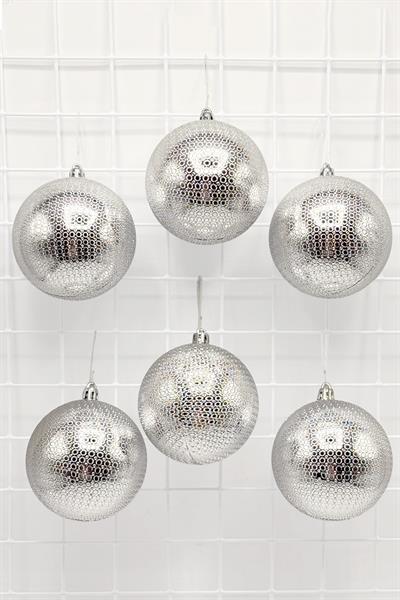 Waldern Yılbaşı Çam Ağacı Süsü Parlak Gümüş 8 Cm Figürlü Parlak 6lı Cici Top