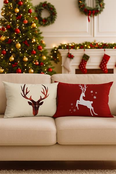 Waldern Yılbaşı Dekorasyon Kırlent Yastık 45x45cm Dekoratif Yılbaşı Süsü