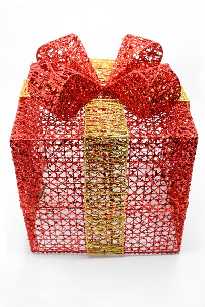 Yılbaşı Çam Ağacı Hediye Paketi Büyük Boy Kırmızı-altın 26*26*26 Cm