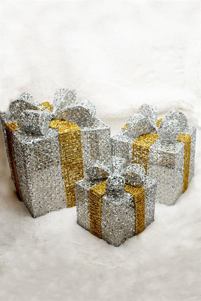 Yılbaşı Çam Ağacı Hediye Paketi Büyük Boy Gümüş-Sarı