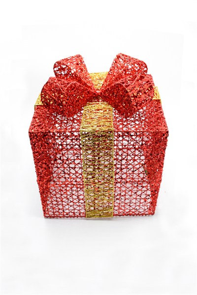 Yılbaşı Çam Ağacı Hediye Paketi Küçük Boy Kırmızı-altın 16*16*16 Cm