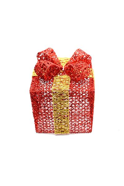 Yılbaşı Çam Ağacı Hediye Paketi Orta Boy Kırmızı Altın 22*22*22 Cm