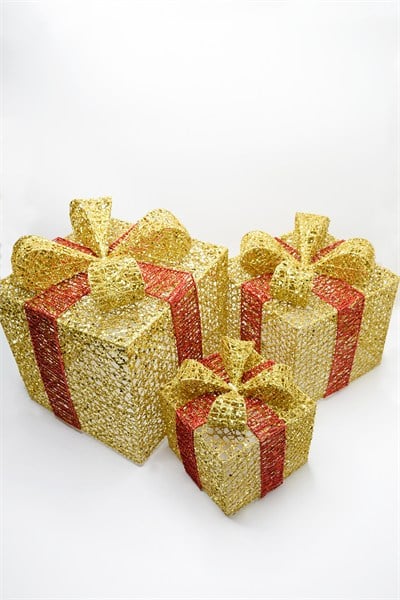 Yılbaşı Çam Ağacı Hediye Paketi Orta Boy Gold 22*22*22 Cm