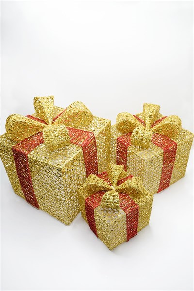 Yılbaşı Çam Ağacı Hediye Paketi Orta Boy Gold 22*22*22 Cm