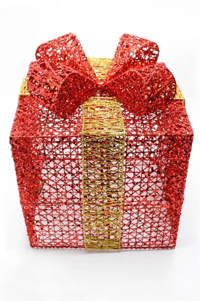 Yılbaşı Çam Ağacı Hediye Paketi Orta Boy Kırmızı Altın 22*22*22 Cm