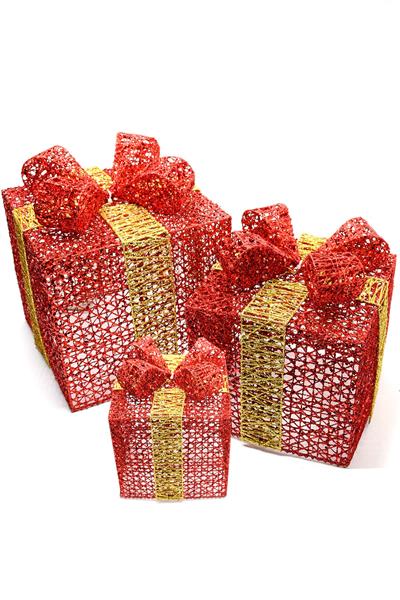 Yılbaşı Çam Ağacı Hediye Paketi Orta Boy Kırmızı Altın 22*22*22 Cm