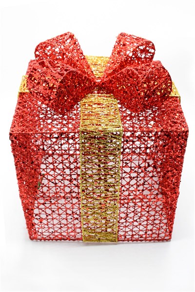 Yılbaşı Çam Ağacı Hediye Paketi Orta Boy Kırmızı Altın 22*22*22 Cm