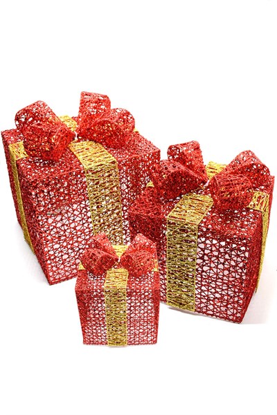Yılbaşı Çam Ağacı Hediye Paketi Orta Boy Kırmızı Altın 22*22*22 Cm