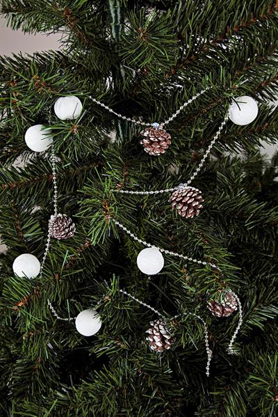 Waldern Yılbaşı Çam Ağacı Kozalaklı-Cici Toplu Zincir Süs 120cm Beyaz