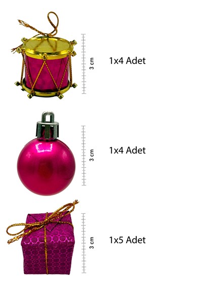 Yılbaşı Çam Ağacı Süsü 3cm 13lü Davul-cici Top- Hediye Paketi
