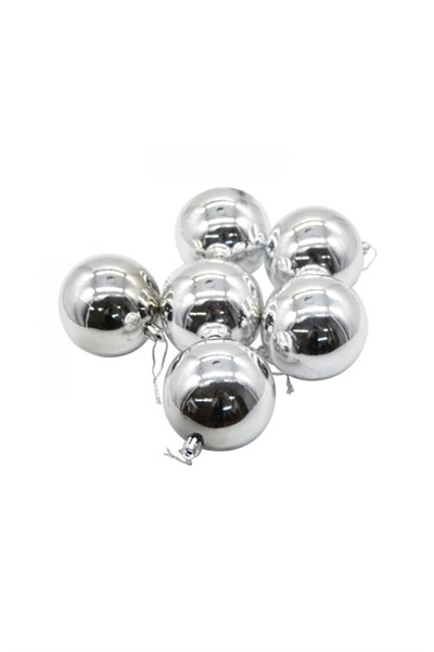 Yılbaşı Çam Ağacı Süsü Gri 8 Cm 6Lı  Cici Top