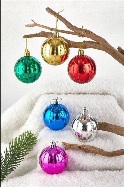 Yılbaşı Çam Ağacı Süsü İşlemeli Karışık 6 Cm 6lı Cici