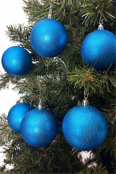Yılbaşı Çam Ağacı Süsü Mavi 8 Cm Figürlü Parlak 6lı Cici Top