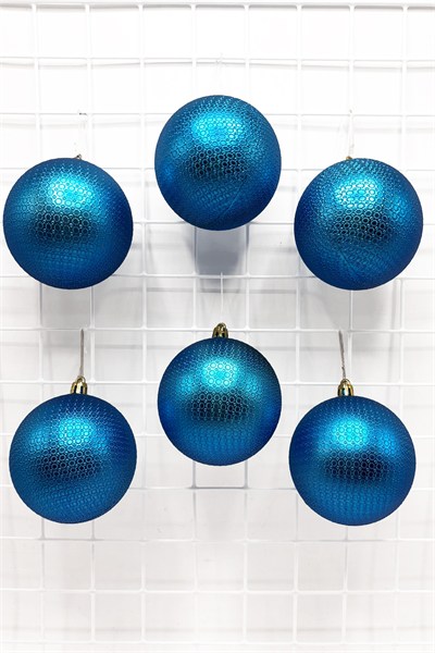 Yılbaşı Çam Ağacı Süsü Mavi 8 Cm Figürlü Parlak 6lı Cici Top